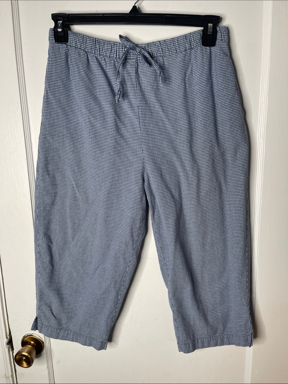 Y2K Gingham Capri Pants Small Jennifer Moore Pull On Elastic Waist Drawstring S